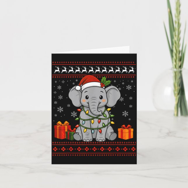 Tarjeta Elephant Christmas Ugly Sweater Elephant Graphic  (Anverso)