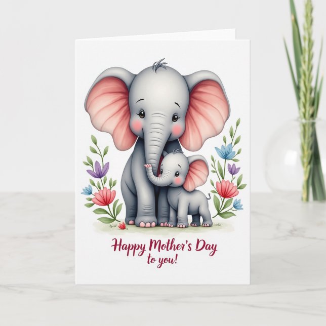 Tarjeta Elephant Family Floral Pattern Card (Anverso)
