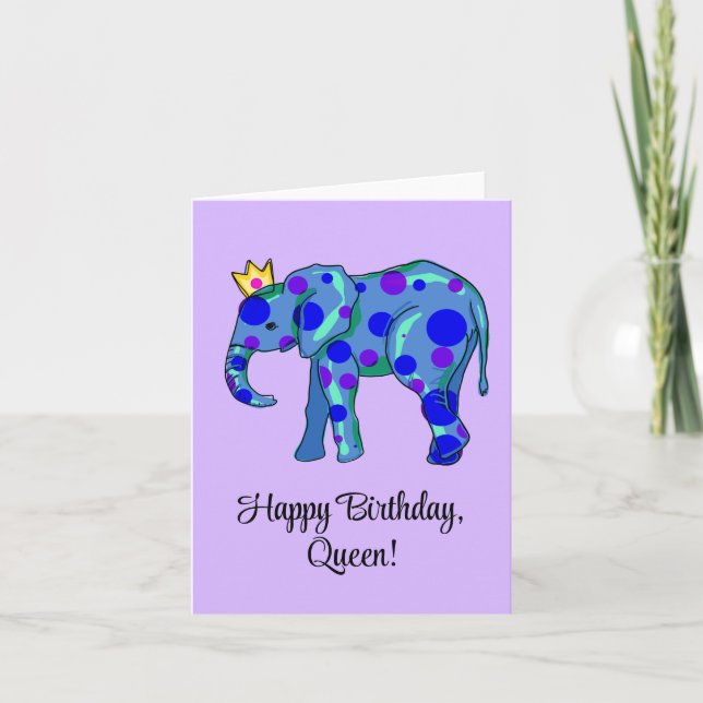 Tarjeta Elephant Happy Birday Queen Birday Card (Anverso)