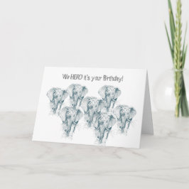 Tarjeta Elephant Herd Funny Happy Birday