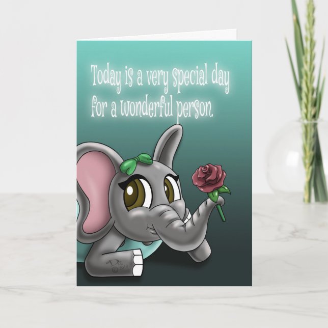 Tarjeta Elephant Rosa Cumpleaños (Anverso)