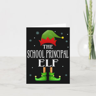 Tarjeta Elf, director de escuela, Navidad, familia diverti