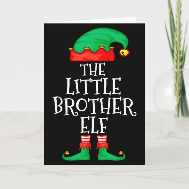 Tarjeta Elf Family Christmas Little Brother Elf Sweater Me (Anverso)