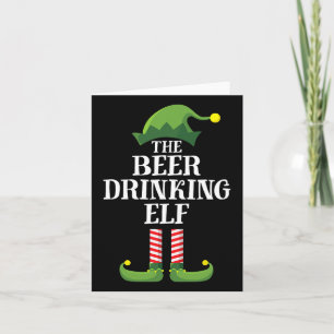 Tarjeta Elfo bebedor de cerveza grupo familiar navideño co