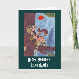 Tarjeta Elfo De Madera Con Ardilla