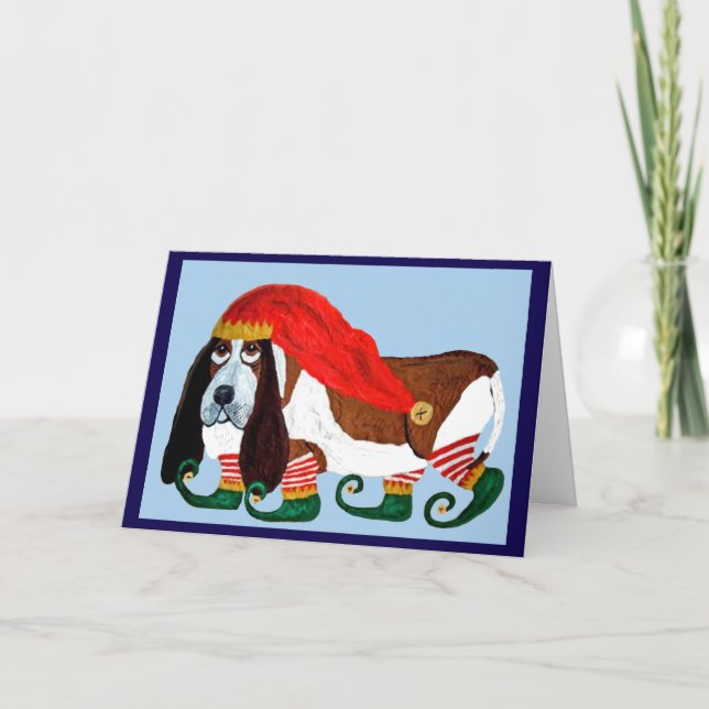 Tarjeta Elfo de Navidad Basset Hound (Anverso)