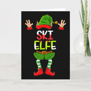Tarjeta Elfos divertidos de esquí Elfos de Navidad Esquí d