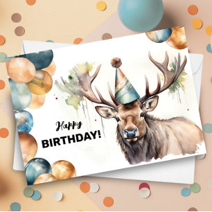 Tarjeta Elk con globos y Gorra Fiesta