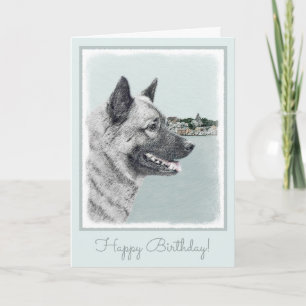 Tarjeta Elkhound noruego en pintura de aldea - Arte de per
