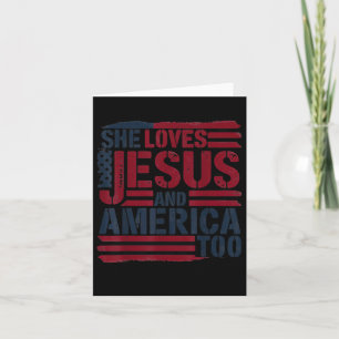Tarjeta Ella ama a Jesús y Estados Unidos a la Retro Crist
