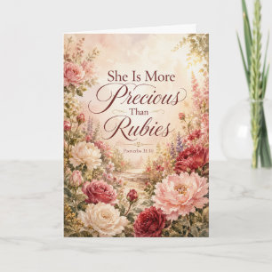 Tarjeta Ella Es Más Preciosa Que Rubíes Script de Acuarela