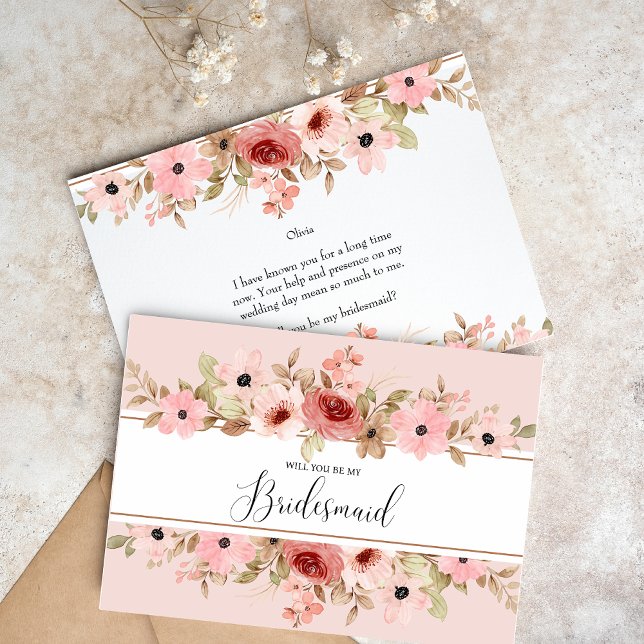 Tarjeta ELLE Pink Flower Elegant Bridesmaid (Subido por el creador)