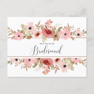 Tarjeta ELLE Pink Flower Elegant Bridesmaid