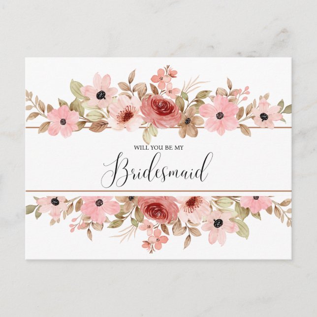 Tarjeta ELLE Pink Flower Elegant Bridesmaid (Anverso)