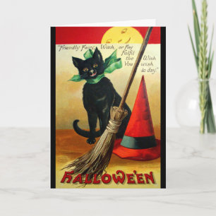 Tarjeta Ellen H. Clapsaddle: Gato negro, escoba y Gorra