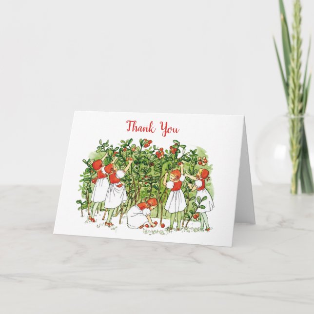 Tarjeta Elsa Beskow Chicas de fresa Gracias (Anverso)