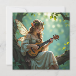 Tarjeta  Elven Fairy Playing Ukulele in Enchanted Forest