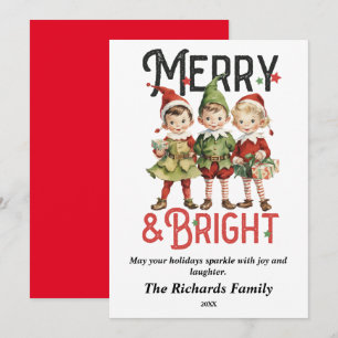 Tarjeta Elves de Navidades Vintage Merry & Bright