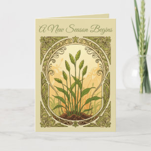 Tarjeta Emblema de primavera persa vintage Sabzeh botánico