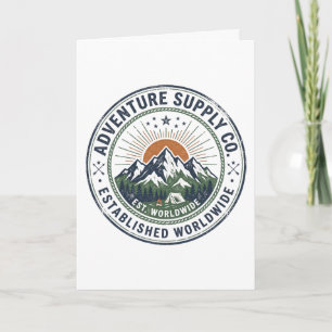 Tarjeta Emblema Retro de Aventura al Aire Libre de Montaña