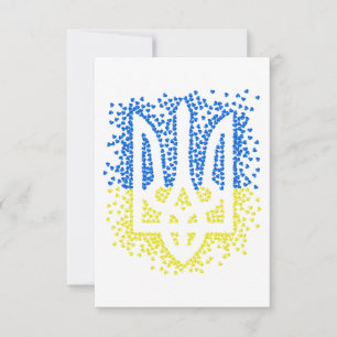 Tarjeta Emblema ucraniano trident tryzub esparce corazones