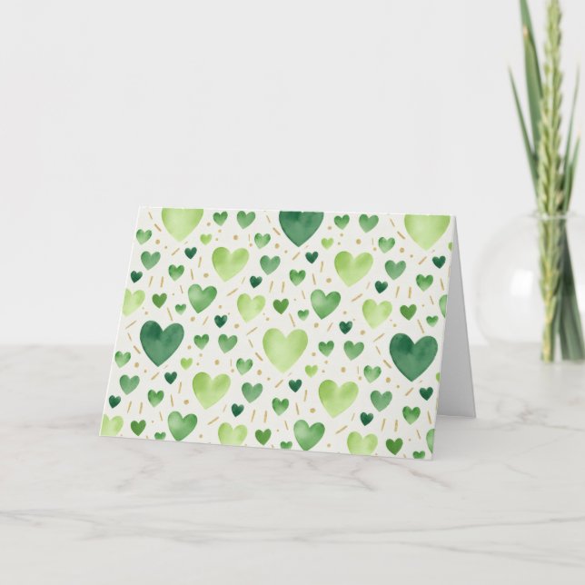 Tarjeta Emerald Garden Watercolor Hearts (Anverso)