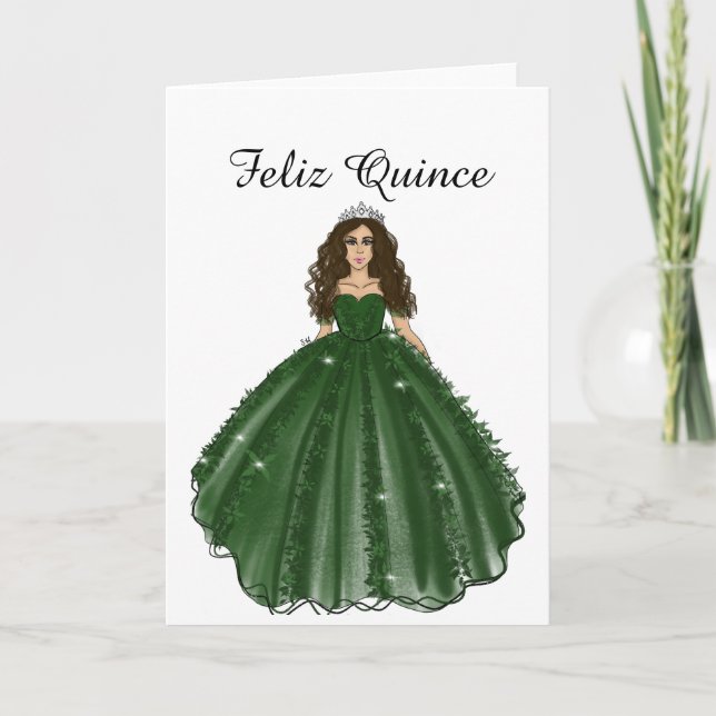 Tarjeta Emerald Quinceanera - Feliz Quince Birthday Card (Anverso)