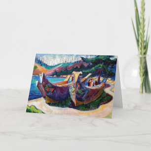 Tarjeta Emily Carr, nativo canadiense, pintando canoas de 