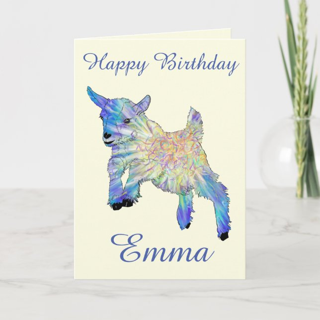 Tarjeta Emma Añadir nombre colorido Bebé Cabra Arte Animal (Anverso)