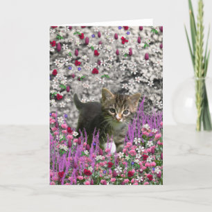 Tarjeta Emma en flores I - pequeño gatito gris