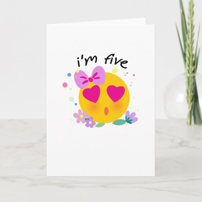 Tarjeta Emoji 5 niños de cumpleaños para Chicas Fiesta gra (Anverso)