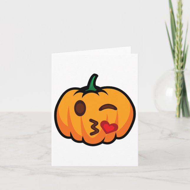 Tarjeta Emoji de calabaza Un Ojo Abierta Bostezo Beso Amor (Anverso)