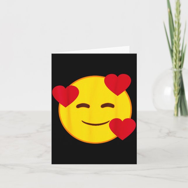 Tarjeta Emoji Floating Hearts Yellow Smile Face  (Anverso)