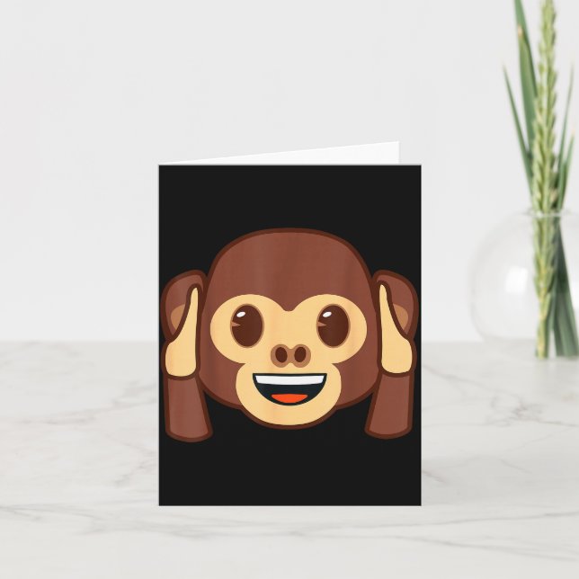 Tarjeta Emoji Monkey Holding Ears Yellow Smile Face  (Anverso)