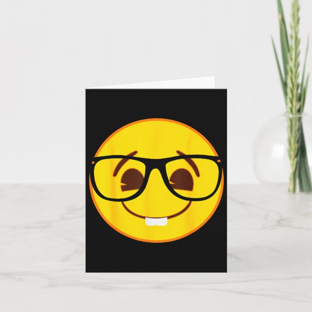 Tarjeta Emoji Nerd Gles Yellow Smile Face  (Anverso)
