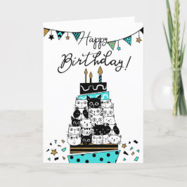 Tarjeta Empavesado de la torta y del fiesta del gato del