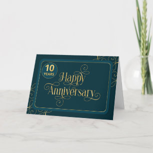 Tarjeta Empleado 10 Aniversario Elegante Jade Corporate