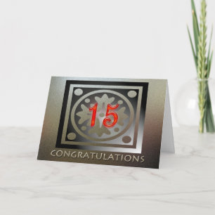 Tarjeta Empleado 15° Aniversario Elegante Rojo Dorado