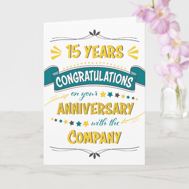 Tarjeta Empleado 15 Aniversario felicitaciones Word Art (Orquídea)