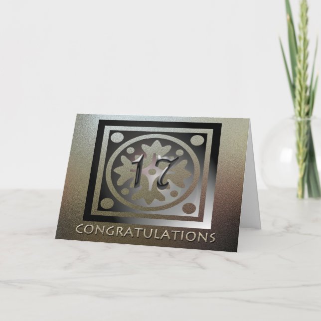 Tarjeta Empleado 17° Aniversario Elegante Golden (Anverso)