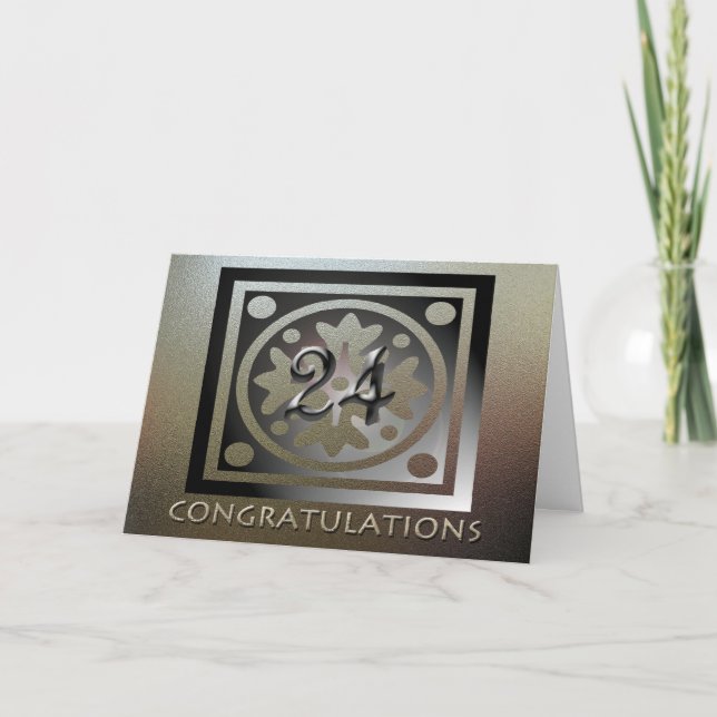 Tarjeta Empleado 24 Aniversario Elegante Dorado (Anverso)