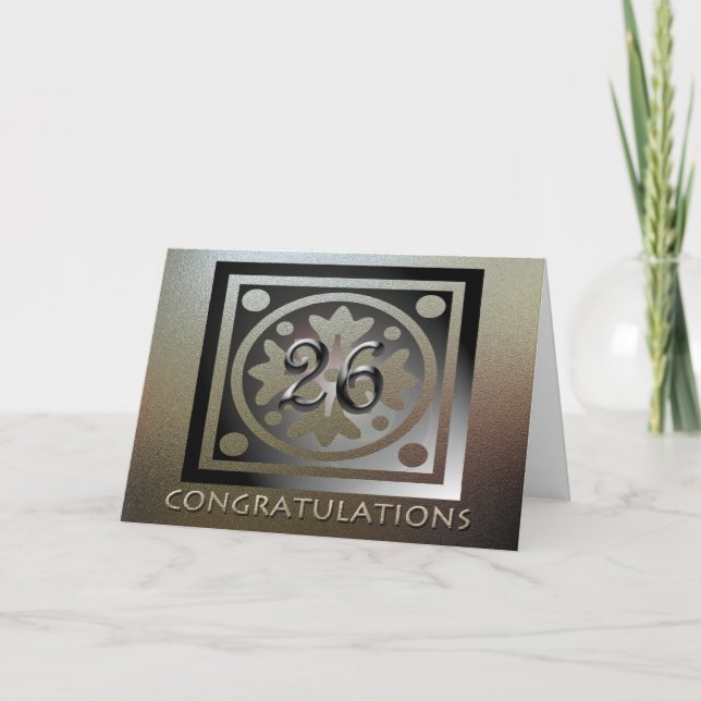 Tarjeta Empleado 26 Aniversario Elegante Dorado (Anverso)