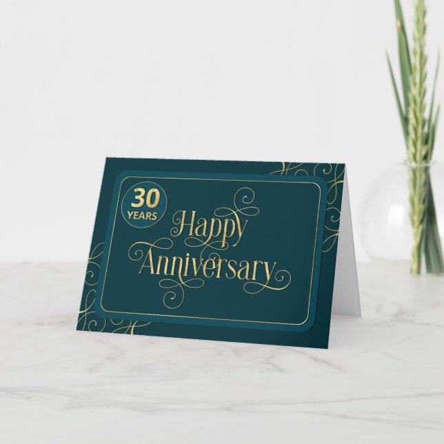 Tarjeta Empleado 30 Aniversario Elegante Jade Corporate (Anverso)