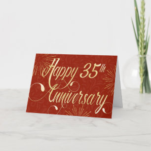 Tarjeta Empleado 35 Aniversario - Texto Ritmo - Rojo