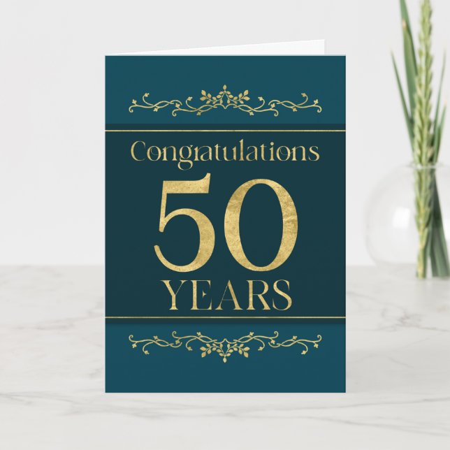 Tarjeta Empleado 50 Aniversario Elegante formal elegante (Anverso)