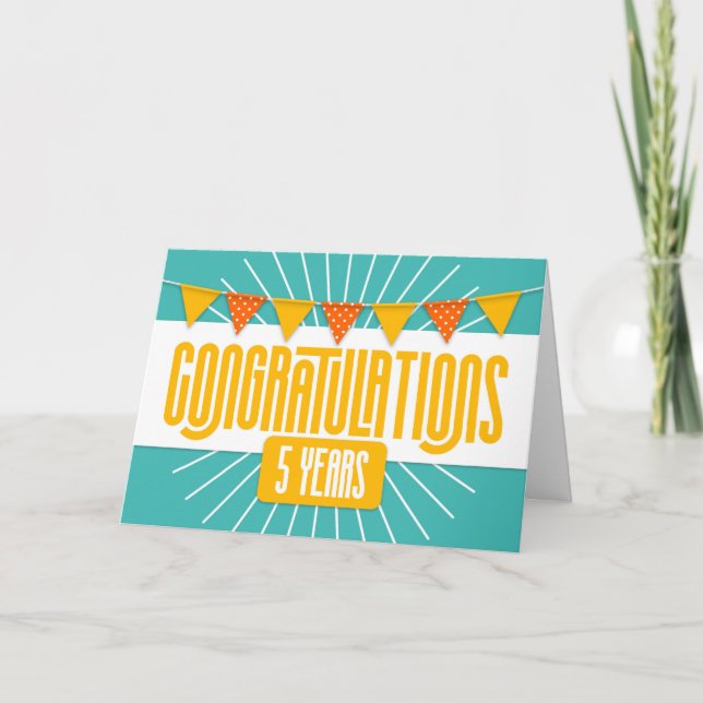 Tarjeta Empleado 5° Aniversario Colorful Bunting (Anverso)