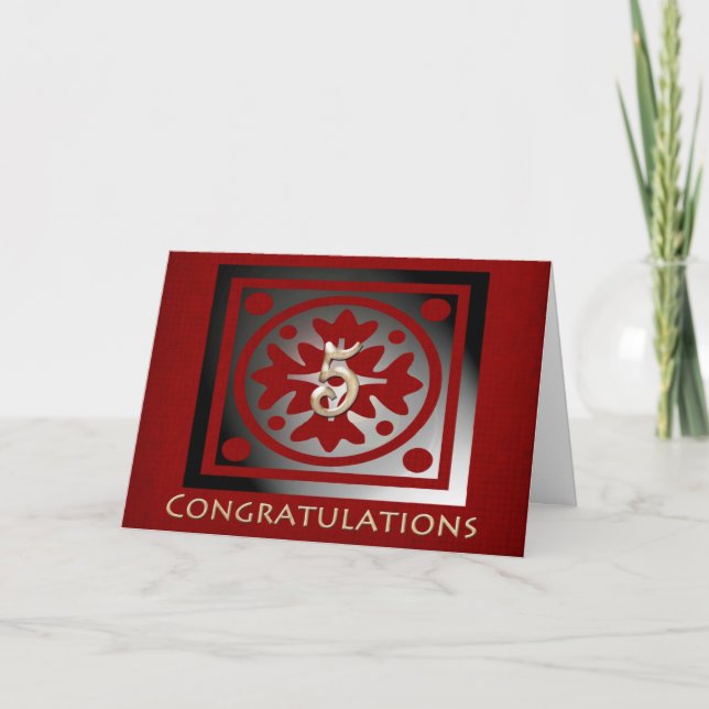 Tarjeta Empleado 5° Aniversario Elegante Roble Rojo (Anverso)