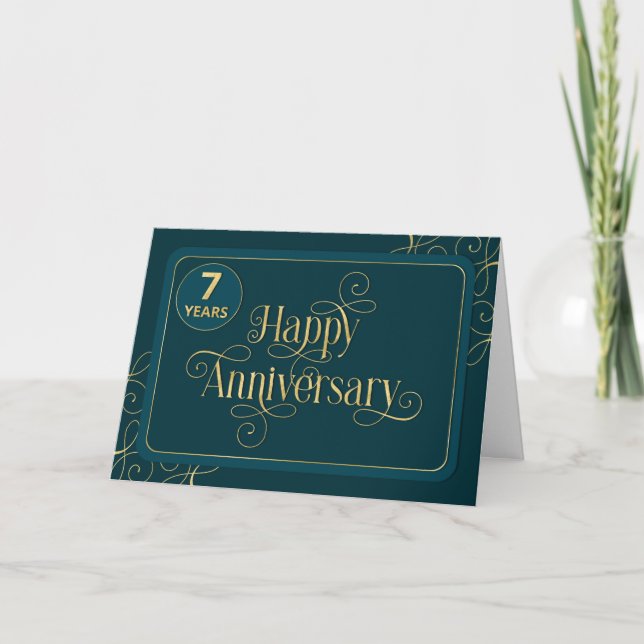 Tarjeta Empleado 7 Aniversario Elegante Jade Corporate (Anverso)