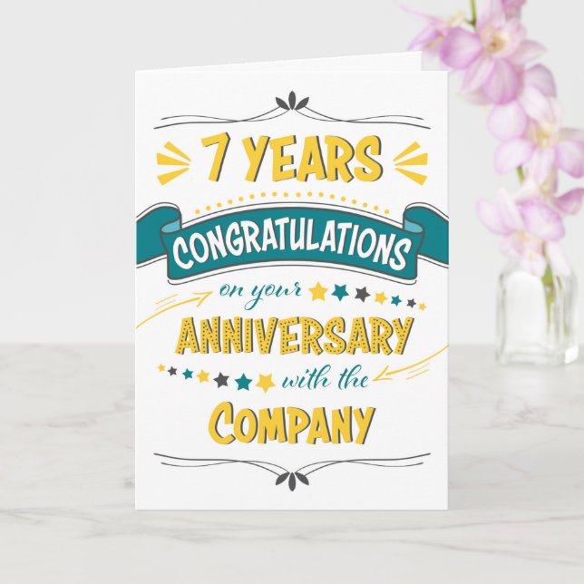Tarjeta Empleado 7° Aniversario Felicitaciones Word Art (Orquídea)