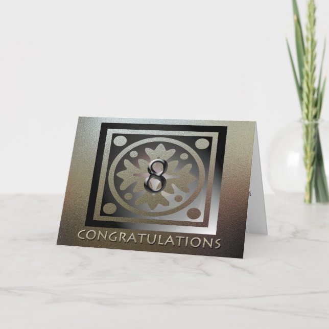 Tarjeta Empleado 8 Aniversario Elegante Dorado (Anverso)